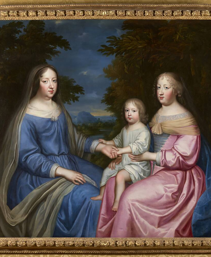 Charles et Henri Beaubrun (attribué à), Anne d'Autriche, Marie-Thérèse d'Autriche et le Grand Dauphin, vers 1665, huile sur toile, 137 x 149 cm. château de Versailles